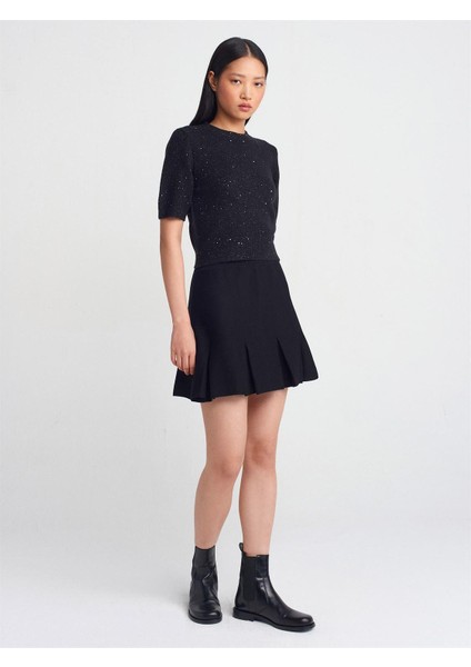 10703 Bisiklet Yaka Pullu Simli Triko Kazak modelleri