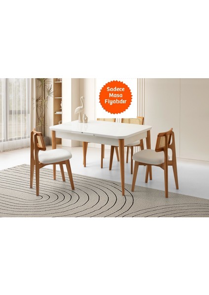 Ortadan Açılır Büyüyen Yemek Masası Beyaz-Naturel Ayaklı 80 x 130 cm Sadece Masa Fiyatıdır fiyatları