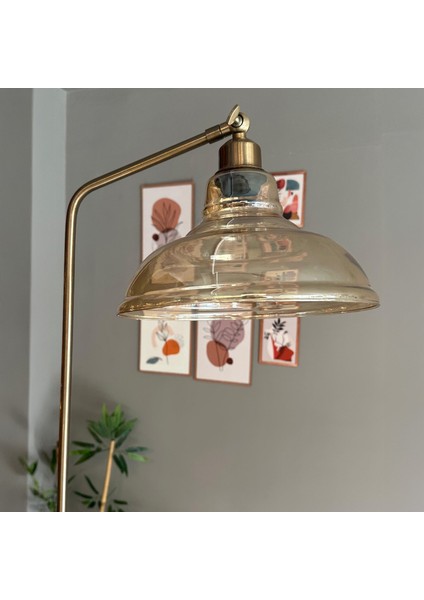 Bal Rengi Cam Lambader Modern Dekoratif Metal Oturma Odası Çalışma Odası Zemin Lambası fiyatları