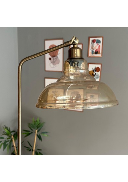 Bal Rengi Cam Lambader Modern Dekoratif Metal Oturma Odası Çalışma Odası Zemin Lambası fırsatları