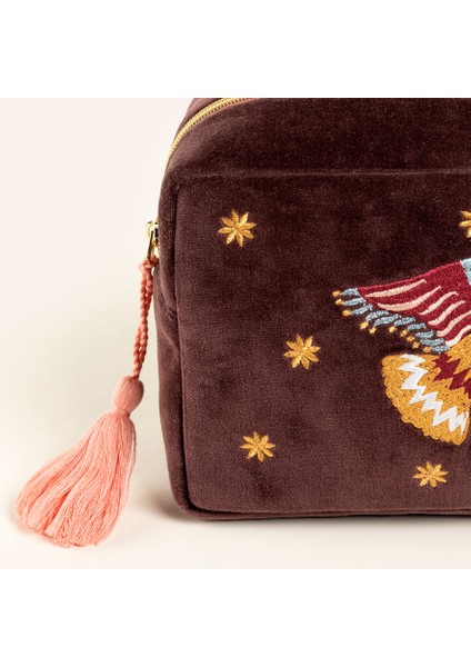 Delhı Nakışlı Büyük Boy Pamuk Pamuk Makyaj Çantası 23x15 Cm Bordo