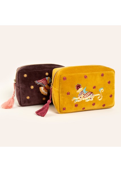 Delhı Nakışlı Büyük Boy Pamuk Pamuk Makyaj Çantası 23x15 Cm Bordo