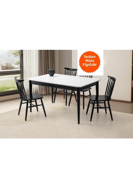 Ortadan Açılır Büyüyen Yemek Masası Beyaz-Siyah Ayaklı 80 x 130 cm Sadece Masa Fiyatıdır fiyatları