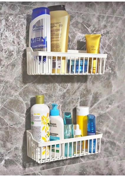 Yapışkanlı Plastik Banyo Rafı İkili Banyo Düzenleyici Duş Rafı Organizer Şampuanlık