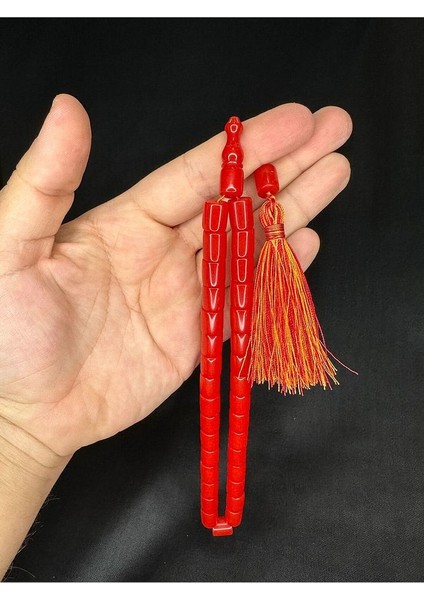 Sıkma Kehribar Tesbih Kırmızı Renkli Kesme Kesim 11MMX9MM T-641