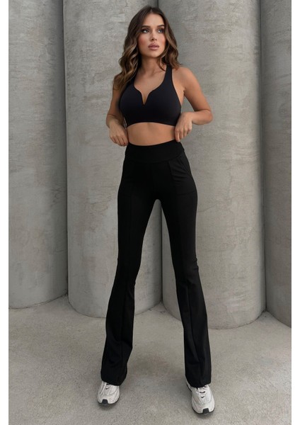 Yüksek Bel Flare Comfort Çift Cepli Toparlayıcı Ispanyol Paça Pantolon