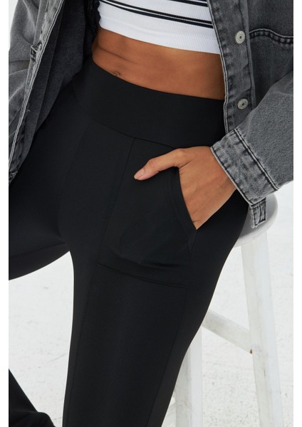 Yüksek Bel Flare Comfort Çift Cepli Toparlayıcı Ispanyol Paça Pantolon modelleri