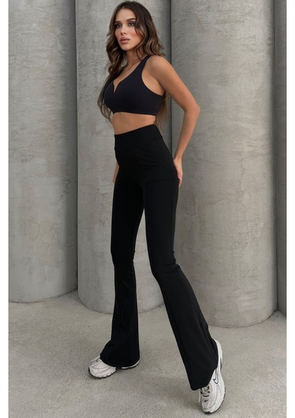 Yüksek Bel Flare Comfort Çift Cepli Toparlayıcı Ispanyol Paça Pantolon indirimleri