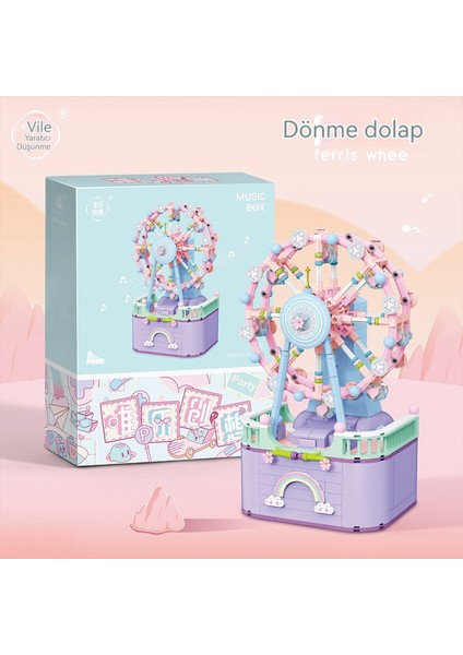 Küçük Parçacık Atlıkarınca Dönme Dolap Montaj Yapı Taşı Oyuncak Modeli Çocuklar Masaüstü Müzik Kutusu Kızlar Için Hediyeler (Yurt Dışından)