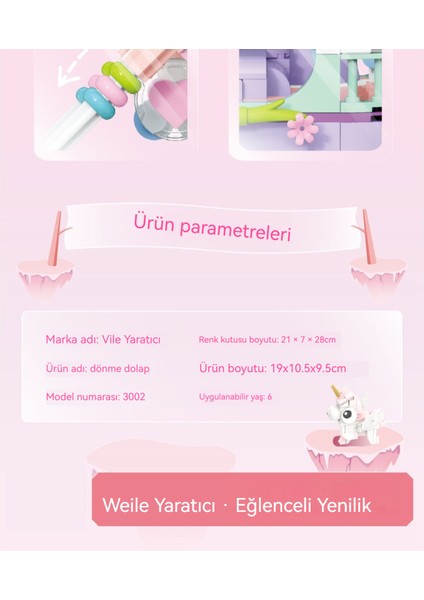 Küçük Parçacık Atlıkarınca Dönme Dolap Montaj Yapı Taşı Oyuncak Modeli Çocuklar Masaüstü Müzik Kutusu Kızlar Için Hediyeler (Yurt Dışından)