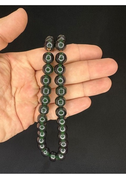 Toz Kehribar Tesbih Yeşil Renkli Küre Kesim 11 mm T-626 modelleri