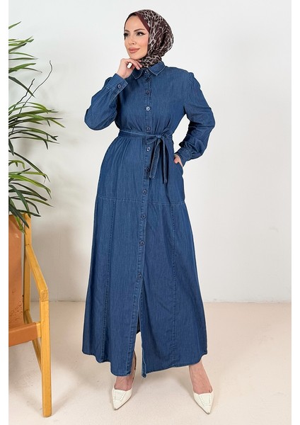 Ersel Boydan Düğmeli Kot Elbise 1391 - Koyu Mavi