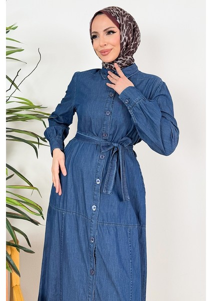 Ersel Boydan Düğmeli Kot Elbise 1391 - Koyu Mavi modelleri