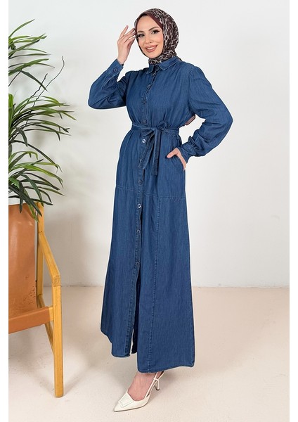 Ersel Boydan Düğmeli Kot Elbise 1391 - Koyu Mavi fırsatları