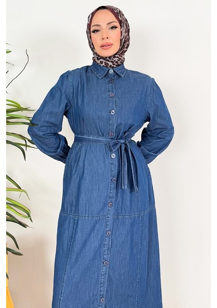 Ersel Boydan Düğmeli Kot Elbise 1391 - Koyu Mavi indirimleri