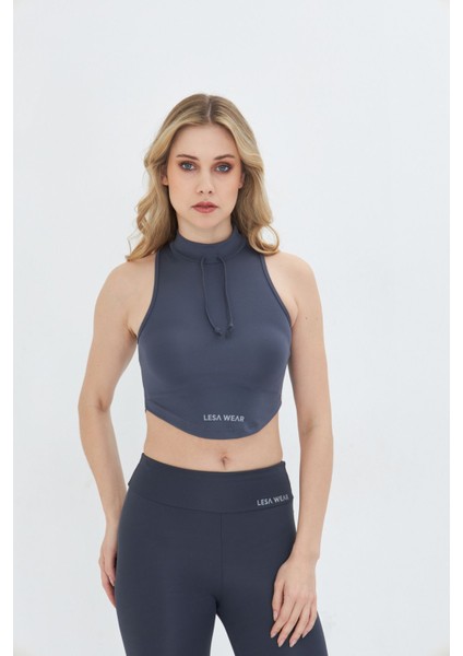 Soft Touch Bedene Oturan Ip Detaylı Sporcu Crop Sütyeni