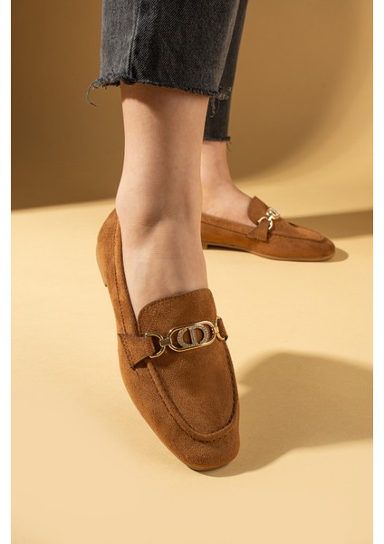 Taşlı Metal Toka Detaylı Rahat Kalıp Kadın Babet 016-080-25SÜET modelleri