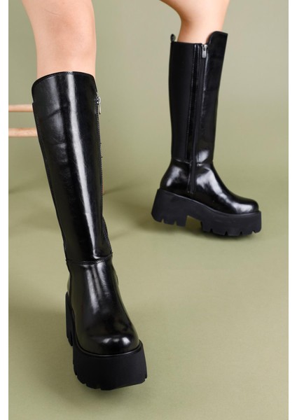 Jaren Kadın Kalın Topuklu Dalgıç Kumaşlı Siyah Çizme