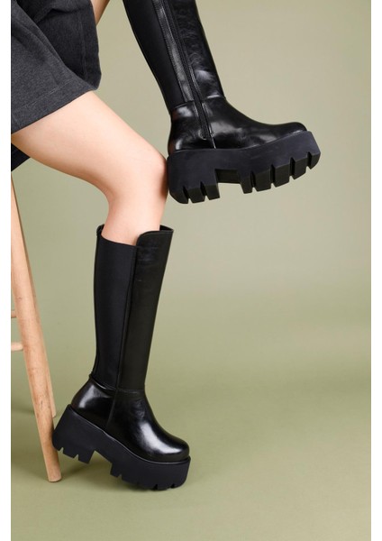 Jaren Kadın Kalın Topuklu Dalgıç Kumaşlı Siyah Çizme modelleri