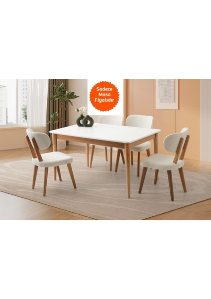 Ortadan Açılır Büyüyen Yemek Masası Beyaz-Naturel Etekli 80 x 130 cm Sadece Masa Fiyatıdır