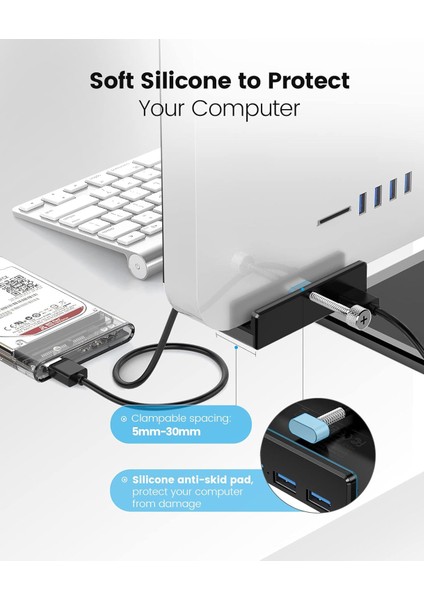 5gbps USB 3.0 Hub Kelepçe Adaptörü, Ekstra Güç Kaynağı Bağlantı Noktası ve 4.92 Ft USB Veri Kablosu ile Alüminyum 4 Portlu USB Bölücü, USB Genişletici MH4PU Siyah Renk fırsatları