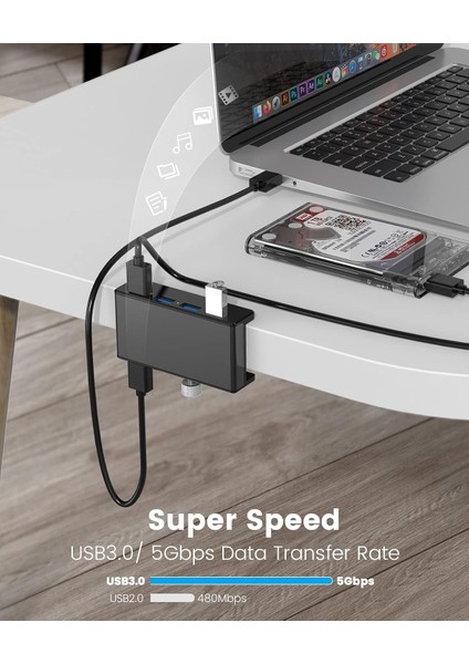 5gbps USB 3.0 Hub Kelepçe Adaptörü, Ekstra Güç Kaynağı Bağlantı Noktası ve 4.92 Ft USB Veri Kablosu ile Alüminyum 4 Portlu USB Bölücü, USB Genişletici MH4PU Siyah Renk indirimleri