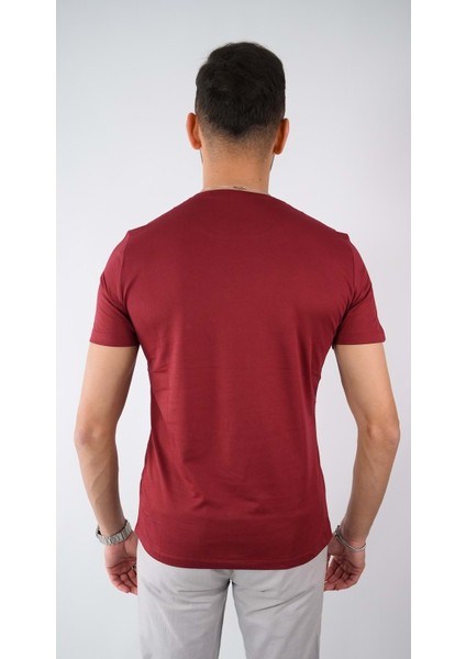 Sıfır Yaka Bisiklet Yaka Penye Likralı Bordo Erkek Tshirt