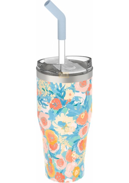 590ML Desenli Pipetli/pipetsiz Çift Kullanım Tumbler Kahve Bardağı/mug Paslanmaz Çelik Termos