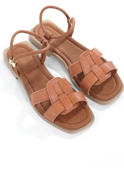 MİA028-3014 Deri Kadın Günlük Ortopedik Taba Tatil Sandalet modelleri