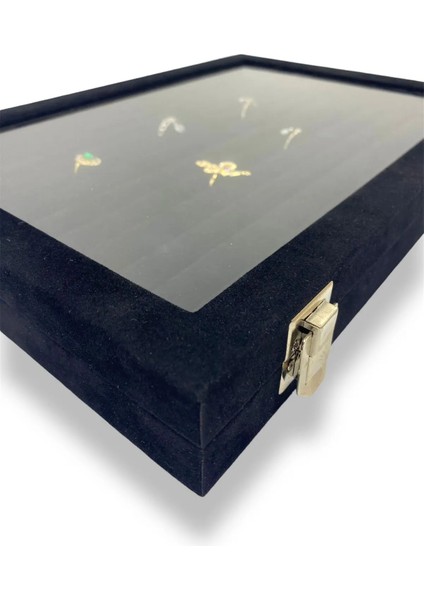 Richbox Yüzük Çantrası Kol Düğmesi Broş Takı Kutusu Alcantara Siyah