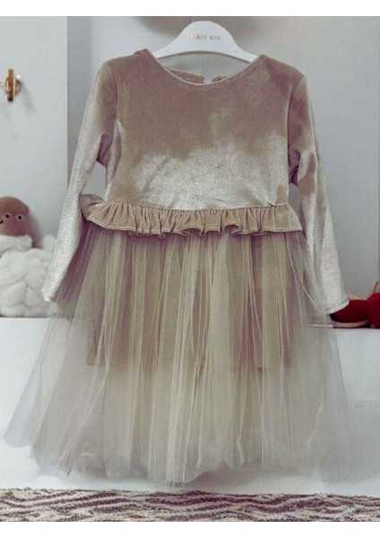 Kız Çocuk Beli Büzgülü Altı Tüllü Kadife Elbise fiyatları