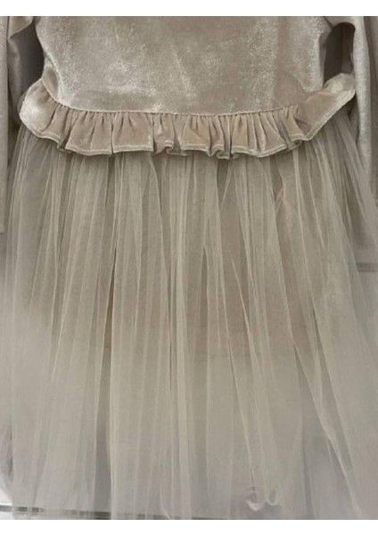 Kız Çocuk Beli Büzgülü Altı Tüllü Kadife Elbise indirimleri