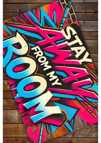 Uzak Dur Sloganlı Genç Odası Halısı Yıkanabilir Kaymaz Tabanlı Halı Yazlık Halısı modelleri