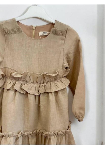 Kız Çocuk Pamuklu Mevsimlik Astarlı Fırfırlı Bol Elbise modelleri