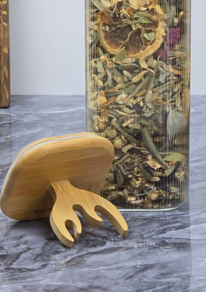 Boynuz Desenli Cam Kavanoz - Bambu Kapaklı Borosilikat Cam Kavanoz - 33 cm - Kare fiyatları