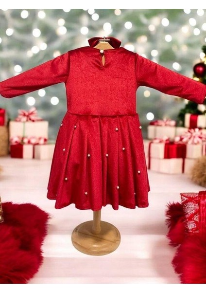 Kız Çocuk Inci Detaylı Tokalı Kadife Özel Gün Elbisesi modelleri