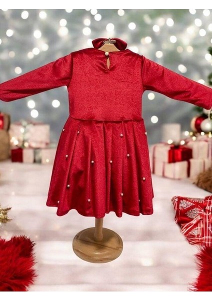 Kız Çocuk Inci Detaylı Tokalı Kadife Özel Gün Elbisesi fırsatları