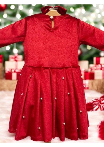 Kız Çocuk Inci Detaylı Tokalı Kadife Özel Gün Elbisesi indirimleri