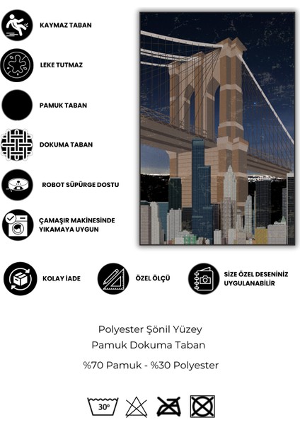 New York Temalı Dekoratif Yıkanabilir Dokuma Kaymaz Tabanlı Mutfak Halısı Modern Salon Halısı Şehir Temalı Halı