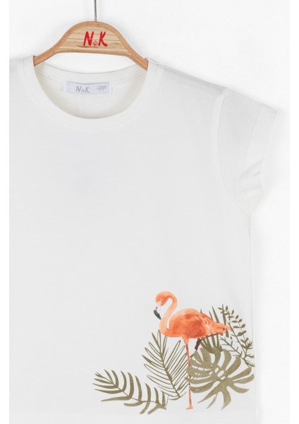 04-08 Yaş Kız Çocuk Flamingo Tema T-Shirt - Ekru fiyatları
