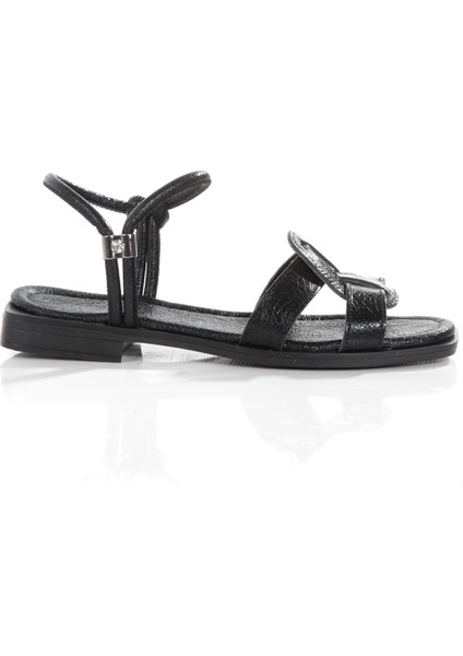MİA028-3014 Deri Kadın Günlük Ortopedik Siyah Kırışık Rugantatil Sandalet indirimleri