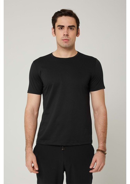 Sıfır Yaka Bisiklet Yaka Penye Likralı Lacivert Erkek Tshirt
