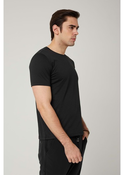 Sıfır Yaka Bisiklet Yaka Penye Likralı Lacivert Erkek Tshirt