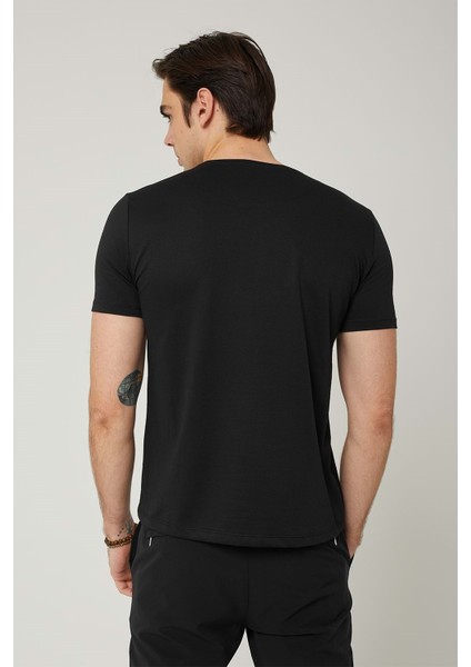 Sıfır Yaka Bisiklet Yaka Penye Likralı Lacivert Erkek Tshirt