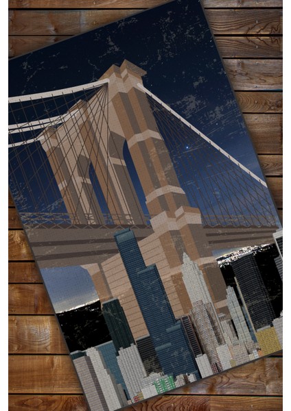 New York Temalı Dekoratif Yıkanabilir Dokuma Kaymaz Tabanlı Modern Salon Halısı Genç Odası Halısı