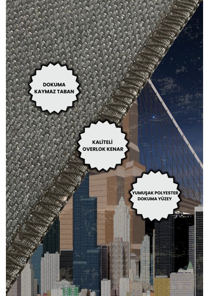 New York Temalı Dekoratif Yıkanabilir Dokuma Kaymaz Tabanlı Modern Salon Halısı Genç Odası Halısı