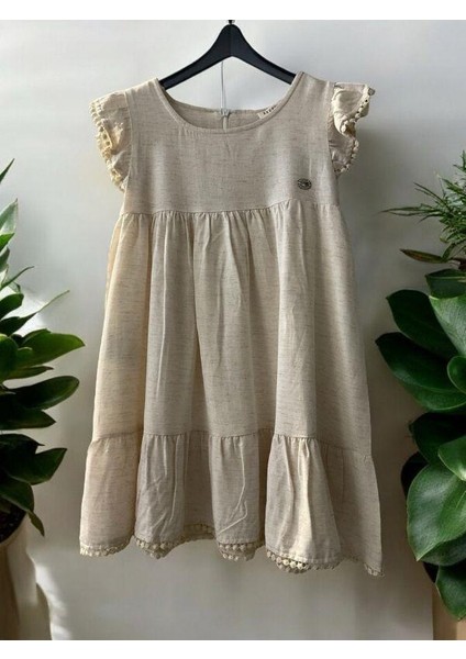 Kız Çocuk Pamuklu Kolları Dantel Detaylı Elbise