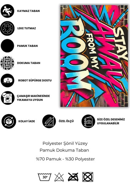 Uzak Dur Sloganlı Genç Odası Halısı Yıkanabilir Kaymaz Tabanlı Halı Protest Genş Kız Odası Halısı fırsatları