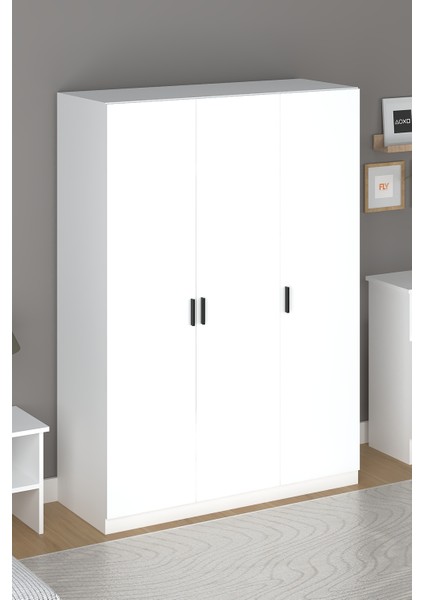 Almila 135 cm 3 Kapaklı Beyaz Gardırop