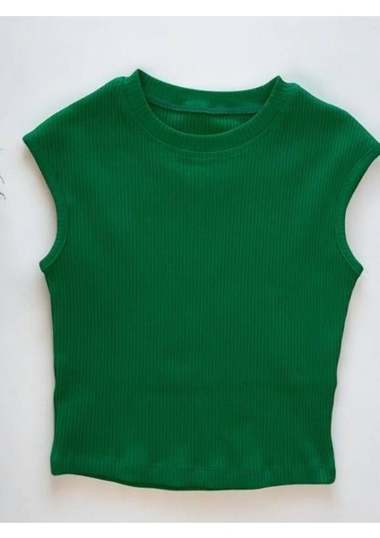 Kız Çocuk Pamuklu Crop Kaşkorse Sıfır Yaka Kolsuz Bluz